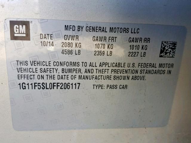 1G11F5SL0FF206117 - 2015 CHEVROLET MALIBU LTZ ბეჟი ფოტო 10