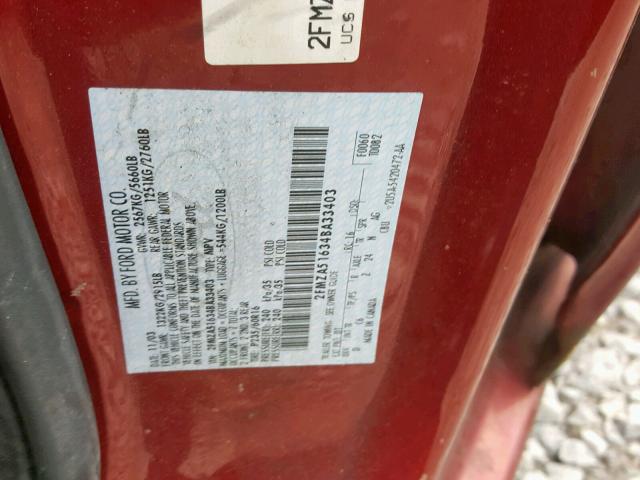 2FMZA51634BA33403 - 2004 FORD FREESTAR S RED photo 10