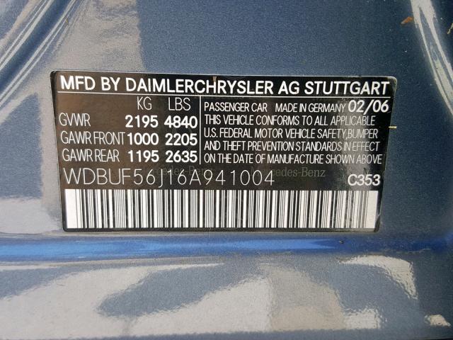 WDBUF56J16A941004 - 2006 MERCEDES-BENZ E 350 BLUE photo 10