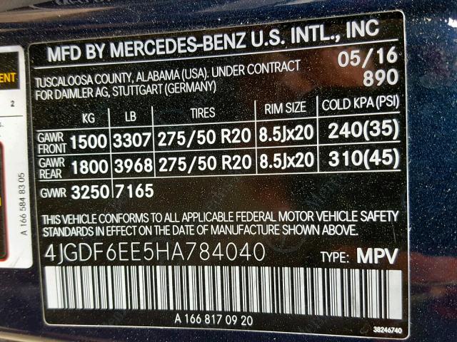 4JGDF6EE5HA784040 - 2017 MERCEDES-BENZ GLS 450 4M BLUE photo 10