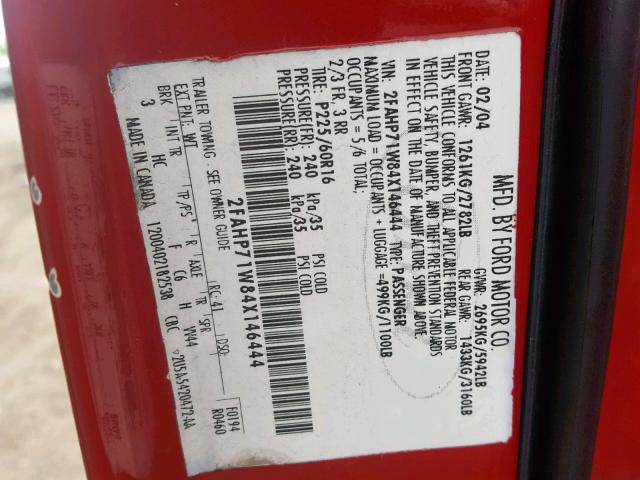 2FAHP71W84X146444 - 2004 FORD CROWN VICT RED photo 10