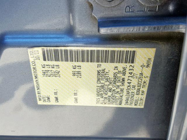 1N4AL2AP23CN471432 - 2012 NISSAN ALTIMA TEAL photo 10