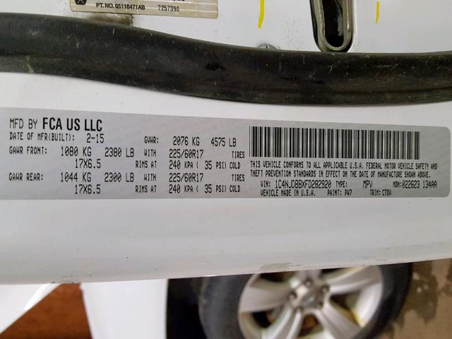 1C4NJDBBXFD282920 - 2015 JEEP COMPASS SP 白色 照片 10