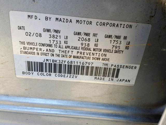 JM1BK32F681116797 - 2008 MAZDA 3 I SILVER photo 10