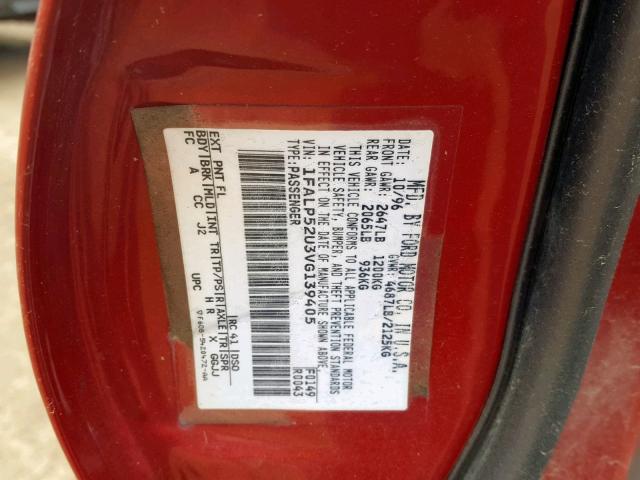 1FALP52U3VG139405 - 1997 FORD TAURUS GL RED photo 10