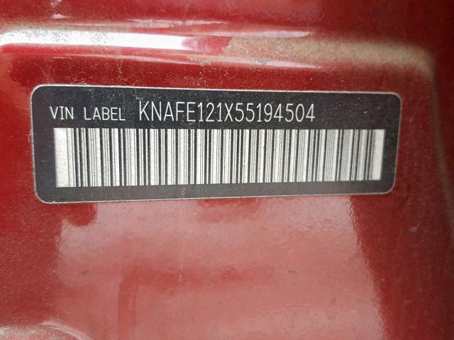 KNAFE121X55194504 - 2005 KIA NEW SPECTR RED photo 10