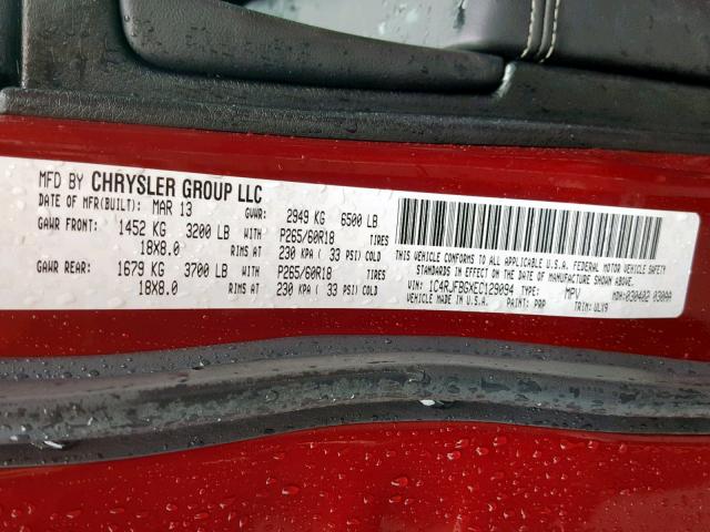 1C4RJFBGXEC129094 - 2014 JEEP GRAND CHER RED photo 10