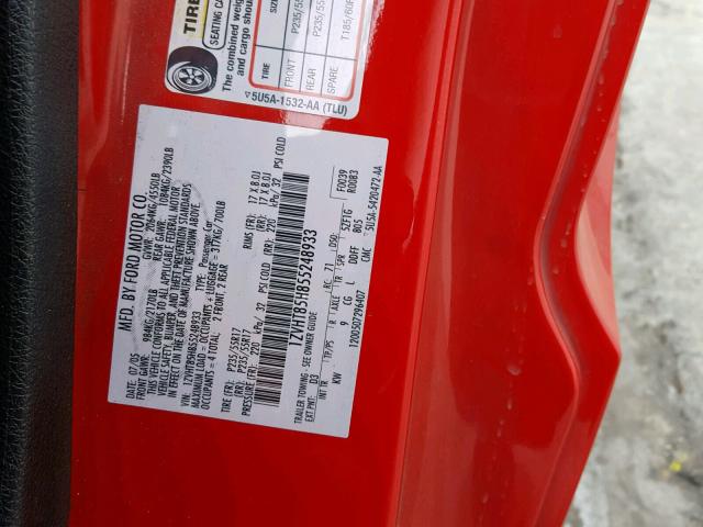 1ZVHT85H855248933 - 2005 FORD MUSTANG GT RED photo 10