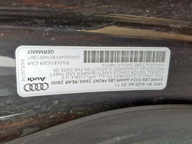 WAUSGAFC6CN001301 - 2012 AUDI A7 PRESTIG GRAY photo 10