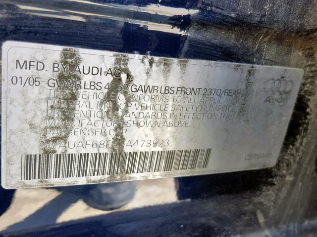WAUAF68E45A473923 - 2005 AUDI A4 2.0T BLUE photo 10