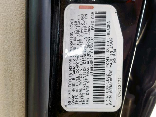 JT8BD69S710150837 - 2001 LEXUS GS 300 BLACK photo 10