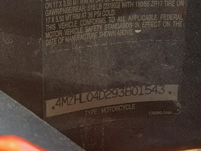 4MZHL04D293B01543 - 2009 BUELL 1125 R RED photo 10