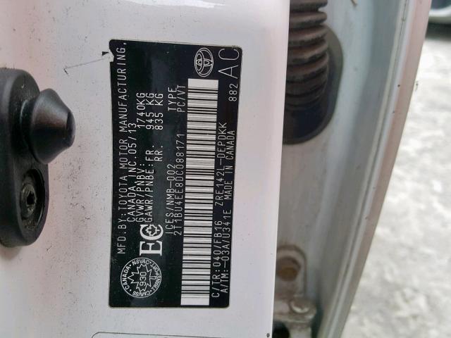 2T1BU4EE8DC088171 - 2013 TOYOTA COROLLA BA WHITE photo 10