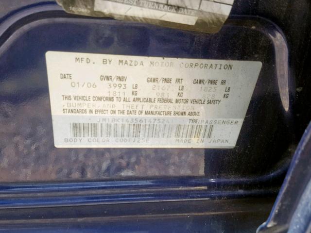 JM1BK143561475241 - 2006 MAZDA 3 HATCHBAC BLUE photo 10