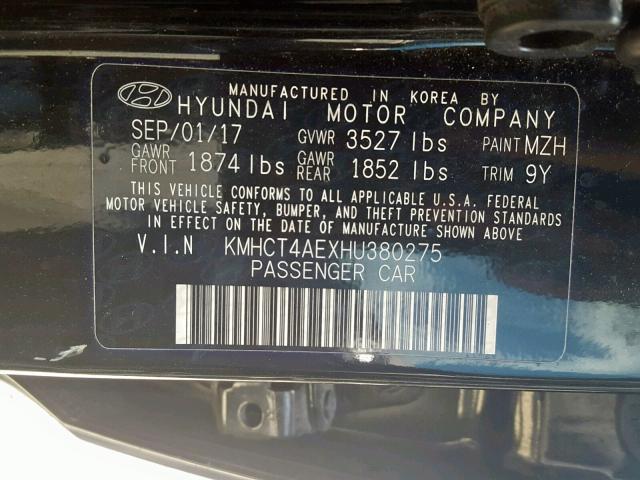 KMHCT4AEXHU380275 - 2017 HYUNDAI ACCENT SE BLACK photo 10