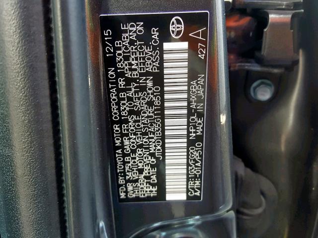 JTDKDTB35G1118510 - 2016 TOYOTA PRIUS C CHARCOAL photo 10