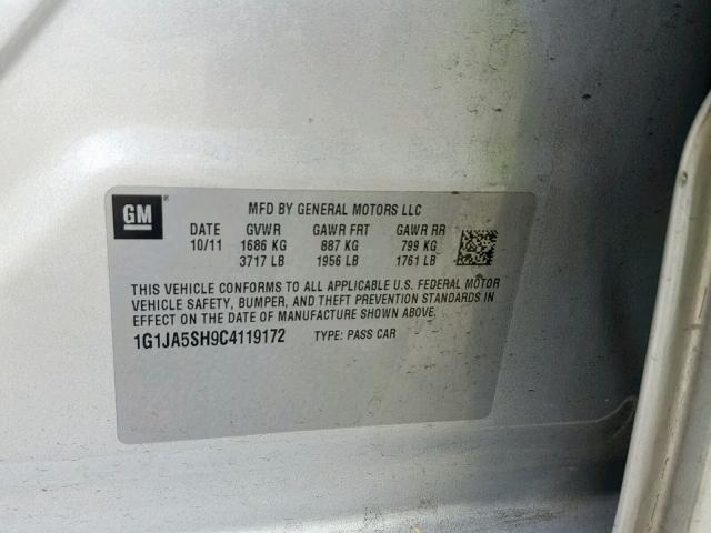 1G1JA5SH9C4119172 - 2012 CHEVROLET SONIC LS SILVER photo 10