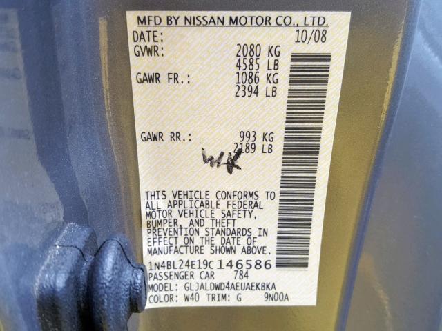 1N4BL24E19C146586 - 2009 NISSAN ALTIMA 3.5 GRAY photo 10