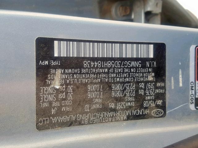 5NMSG73D58H184438 - 2008 HYUNDAI SANTA FE G GREEN photo 10