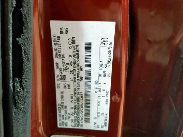 1FMCU0F71EUC23567 - 2014 FORD ESCAPE S RED photo 10