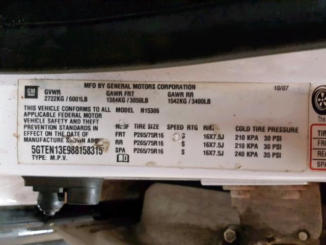 5GTEN13E988158315 - 2008 HUMMER H3  photo 10