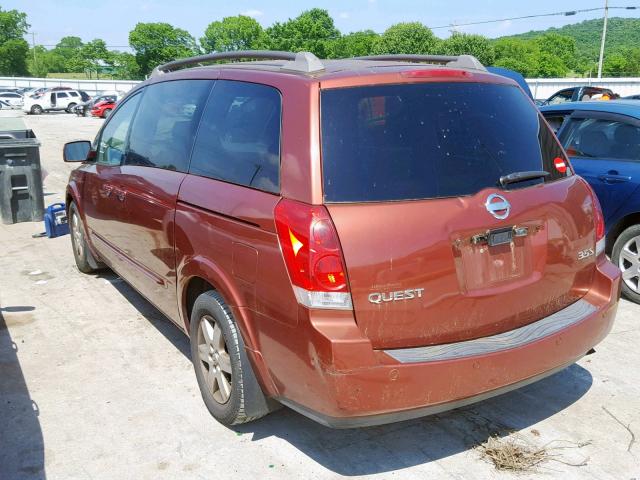 5N1BV28U34N366410 - 2004 NISSAN QUEST S BURGUNDY photo 3