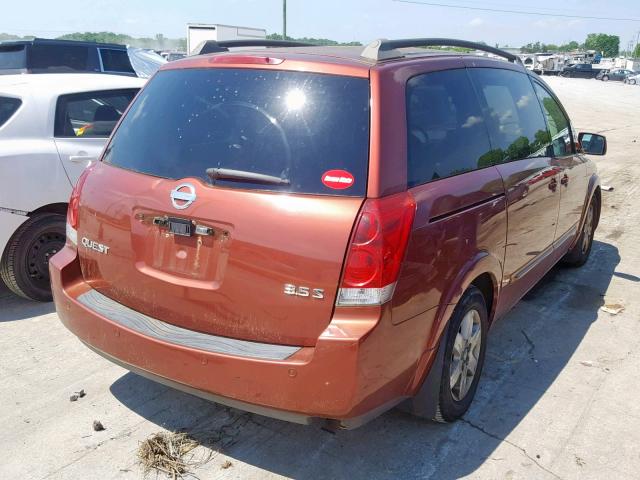 5N1BV28U34N366410 - 2004 NISSAN QUEST S BURGUNDY photo 4