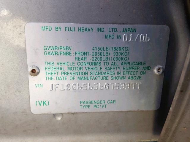 JF1SG65636G753399 - 2006 SUBARU FORESTER 2 GRAY photo 10