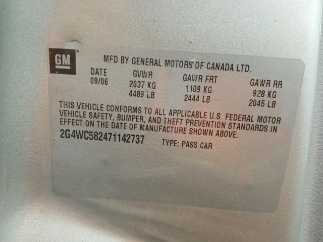 2G4WC582471142737 - 2007 BUICK LACROSSE C SILVER photo 10