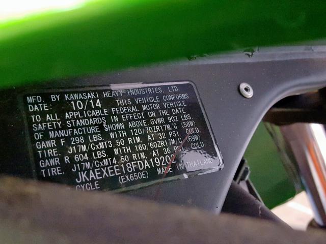 JKAEXEE18FDA19202 - 2015 KAWASAKI EX650 E GREEN photo 10