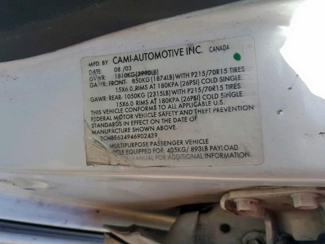 2CNBE634946902439 - 2004 CHEVROLET TRACKER LT WHITE photo 10