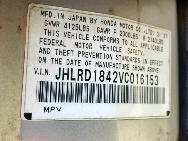 JHLRD1842VC016153 - 1997 HONDA CR-V LX SILVER photo 10