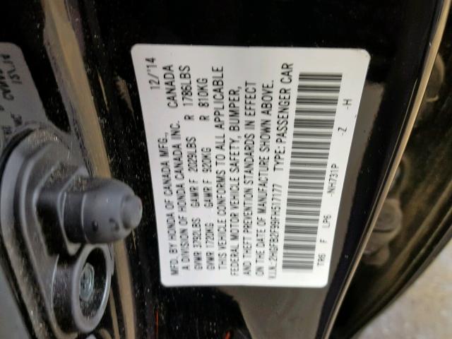 2HGFB2F99FH517177 - 2015 HONDA CIVIC EXL 黑色 照片 10