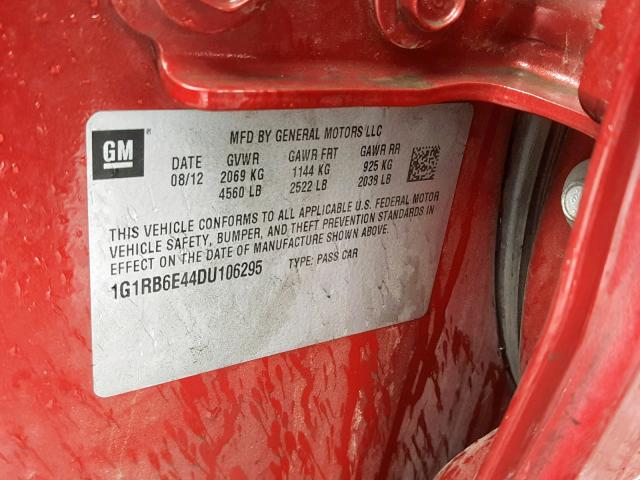 1G1RB6E44DU106295 - 2013 CHEVROLET VOLT RED photo 10