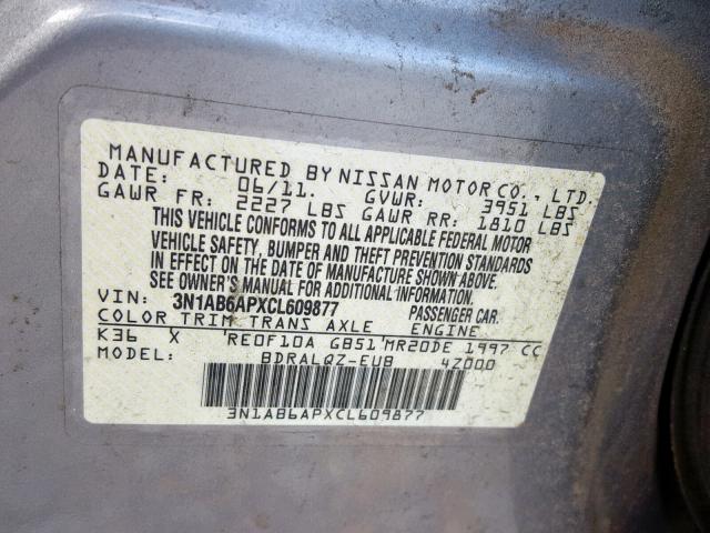 3N1AB6APXCL609877 - 2012 NISSAN SENTRA 2.0 SILVER photo 10