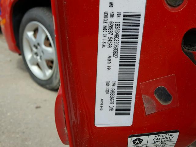 1B3AS46C22D583627 - 2002 DODGE NEON SE RED photo 10