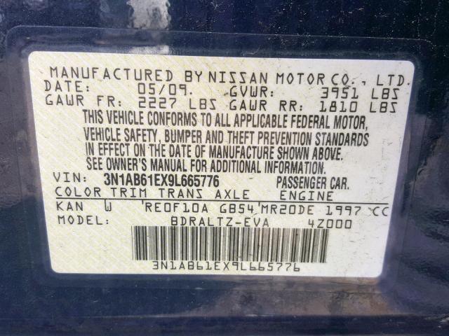 3N1AB61EX9L665776 - 2009 NISSAN SENTRA 2.0 CHARCOAL photo 10