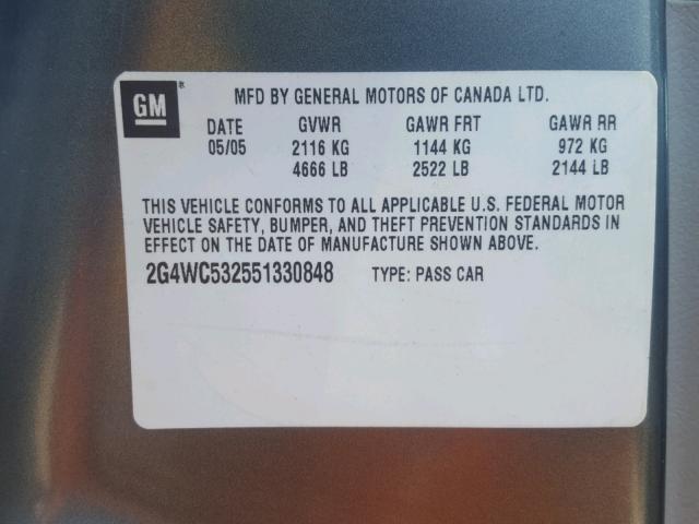 2G4WC532551330848 - 2005 BUICK LACROSSE C GRAY photo 10