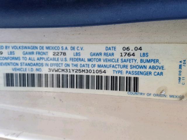 3VWCM31Y25M301054 - 2005 VOLKSWAGEN NEW BEETLE კრემისფერი ფოტო 10