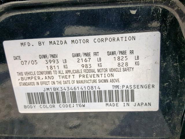 JM1BK343461410814 - 2006 MAZDA 3 HATCHBAC BLACK photo 10