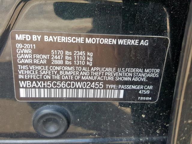 WBAXH5C56CDW02455 - 2012 BMW 528 XI BLACK photo 10