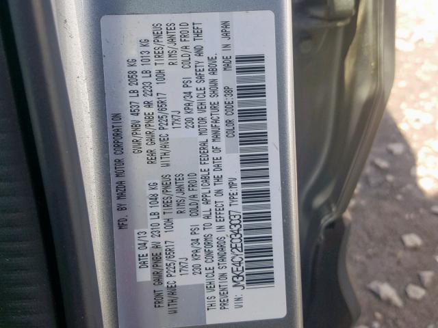 JM3KE4CY2E0343037 - 2014 MAZDA CX-5 TOURI GRAY photo 10