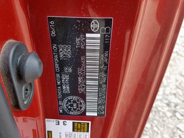 JTKJF5C71GJ026435 - 2016 TOYOTA SCION TC წითელი ფოტო 10