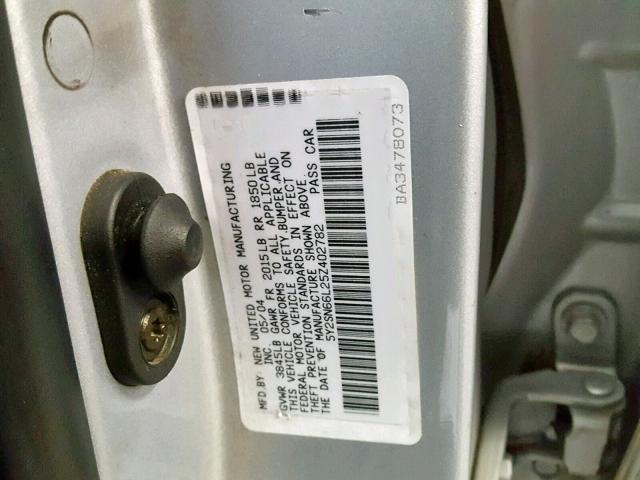 5Y2SN66L25Z402782 - 2005 PONTIAC VIBE GT SILVER photo 10