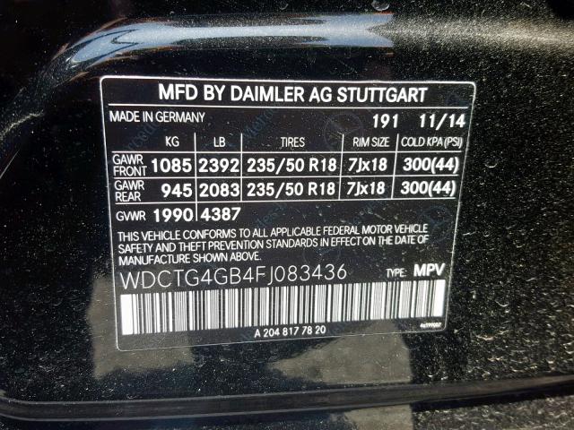 WDCTG4GB4FJ083436 - 2015 MERCEDES-BENZ GLA 250 4M BLACK photo 10