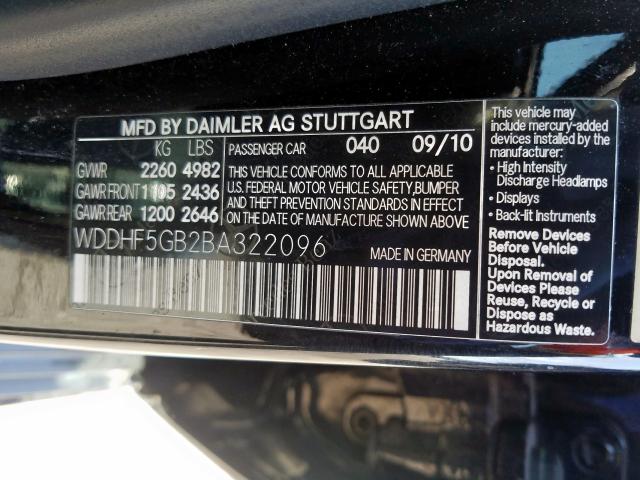 WDDHF5GB2BA322096 - 2011 MERCEDES-BENZ E 350  photo 10