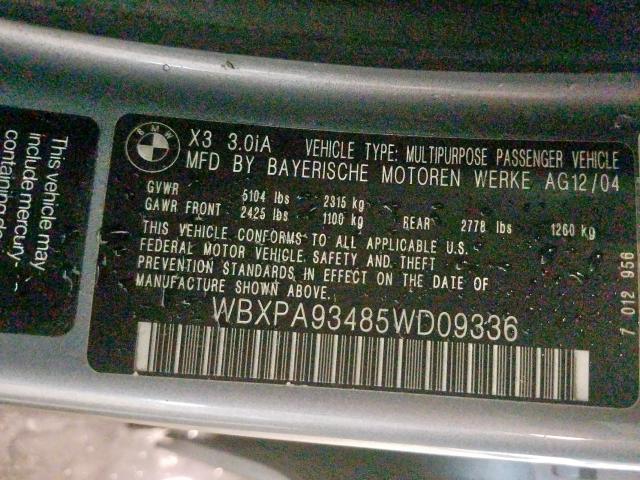 WBXPA93485WD09336 - 2005 BMW X3 3.0I  photo 10