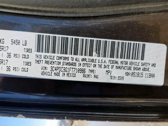 3C4PDCBG1FT710986 - 2015 DODGE JOURNEY SX GRAY photo 10