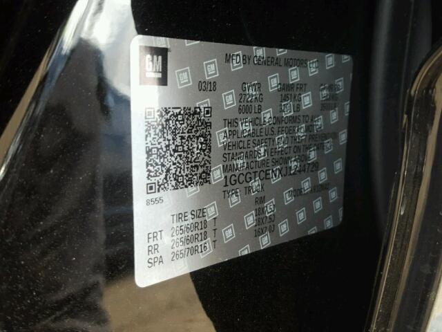 1GCGTCENXJ1244729 - 2018 CHEVROLET COLORADO L BLACK photo 10