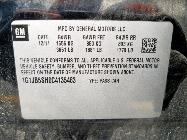1G1JB5SH0C4135483 - 2012 CHEVROLET SONIC LS  photo 10